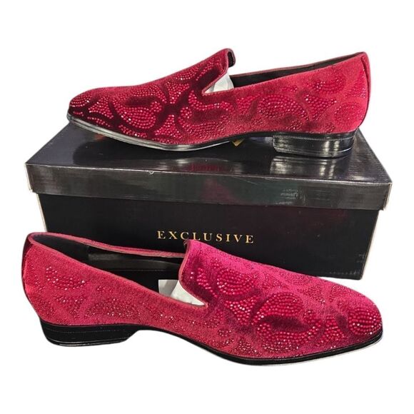 AFTER MIDNIGHT VINTNER VELVET COLLECTION:WINE CRYSTAL-STUDDED SMOKER SHOES. main image 4